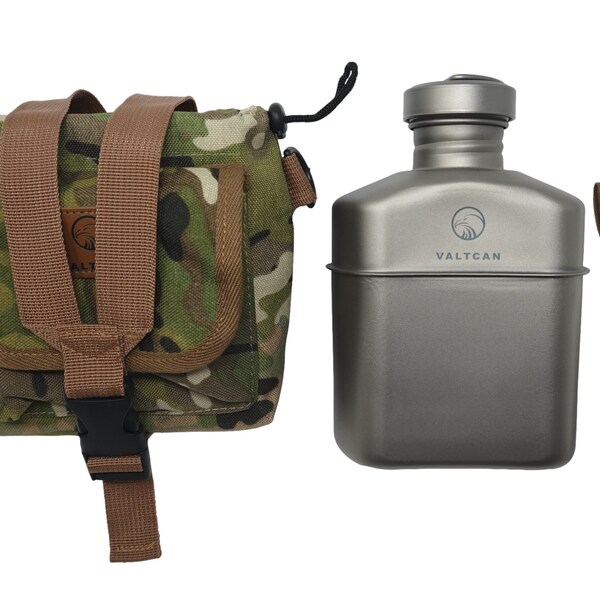 Valtcan Titanium Canteen Mess Kit Military Design 1100ml 37oz Capacity with 750ml and 400ml Lunchbox and Cup