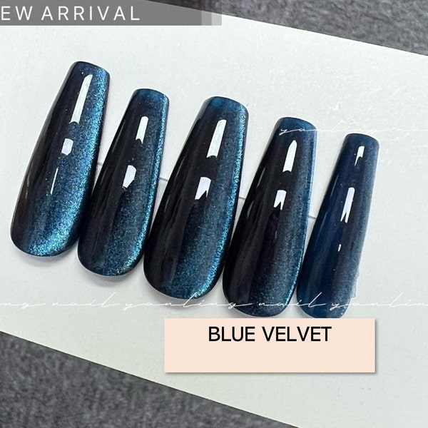 Blue/Green/Black/Grey Magnet Velvet cat eye effect  press on nails, reusable nails, hand made press on nails, multiple colors, made to order