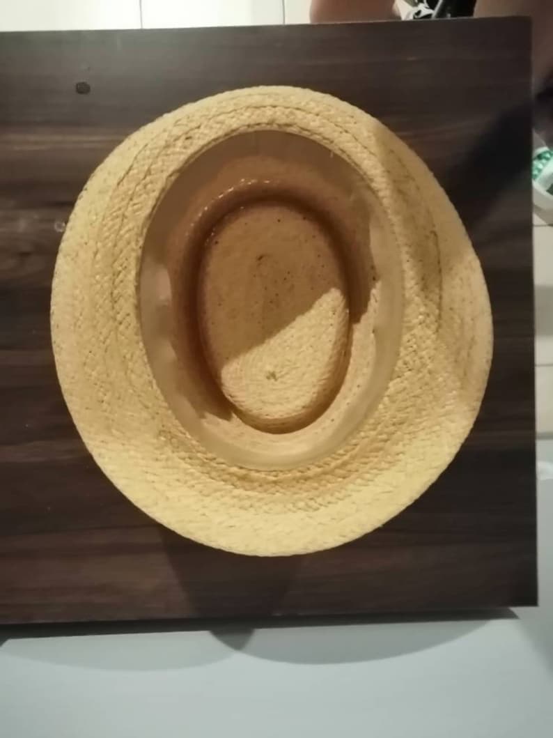 Vintage Men/'s Straw Panama Hat with Small Blue Feather.