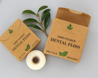 Eco Dental Floss 50 or 100m box / Corn Starch / Biodegradable / Zero Waste / Plastic Free / Vegan / Mint Flavour / Eco-friendly / Oral Care