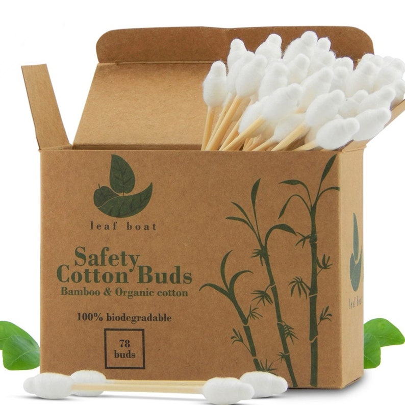 Bastoncillos de algodón de seguridad para bebés / Paquete de 1 o 3 / Bambú / Orgánico certificado GOTS / Compostable / Biodegradable / Ecológico Sin plástico Vegano 1 box - 78 buds