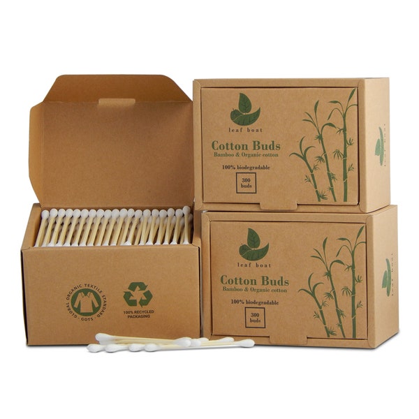 900 Organic Bamboo Cotton Buds / GOTS Certified / Recycled packaging / Eco Friendly gifts / Zero waste / Compostable / Vegan / Plastic free