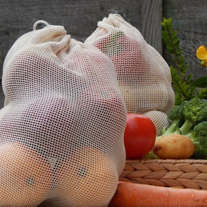 Reusable Cotton Produce Bags / Organic Cotton Mesh / Grocery Storage / Premium Quality / Plastic Free / Zero Waste Shopping / Eco-Friendly