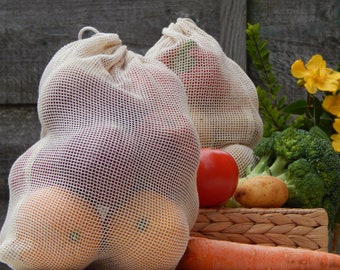 Reusable Cotton Produce Bags / Organic Cotton Mesh / Grocery Storage / Premium Quality / Plastic Free / Zero Waste Shopping / Eco-Friendly