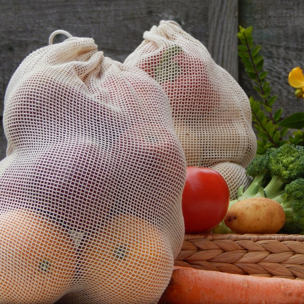 Reusable Cotton Produce Bags / Organic Cotton Mesh / Grocery Storage / Premium Quality / Plastic Free / Zero Waste Shopping / Eco-Friendly