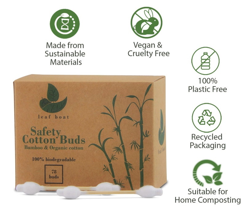 Bastoncillos de algodón de seguridad para bebés / Paquete de 1 o 3 / Bambú / Orgánico certificado GOTS / Compostable / Biodegradable / Ecológico Sin plástico Vegano imagen 7