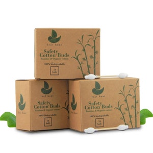 Bastoncillos de algodón de seguridad para bebés / Paquete de 1 o 3 / Bambú / Orgánico certificado GOTS / Compostable / Biodegradable / Ecológico Sin plástico Vegano 3 boxes - 234 buds