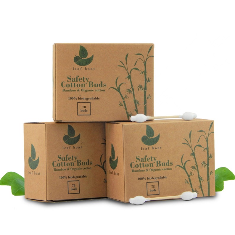 Bastoncillos de algodón de seguridad para bebés / Paquete de 1 o 3 / Bambú / Orgánico certificado GOTS / Compostable / Biodegradable / Ecológico Sin plástico Vegano 3 boxes - 234 buds