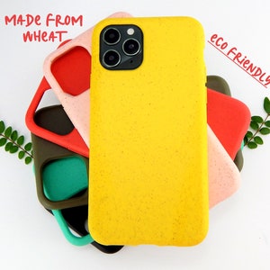 Coque de portable écologique, biodégradable et compostable pour iPhone 6 7 8 SE 2 et 3 11 12 13 14 15 16 X XS XR Pro Max Plus / Fabriquée à partir de paille de blé