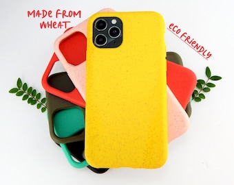 Funda de teléfono biodegradable y compostable ecológica para iPhone 6 7 8 SE 11 12 13 14 15 X XS XR Pro Max Plus / Hecha de paja de trigo