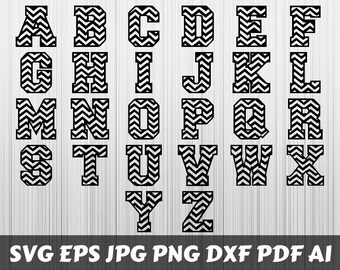 Chevron Font SVG, Chevron Letters SVG, Chevron Alphabet SVG, Chevron Monogram, Printable,Cut Files, Cricut, Digital File, Instant Download