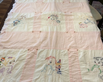 Vintage/antique babies, quilt, hand, and embroidery