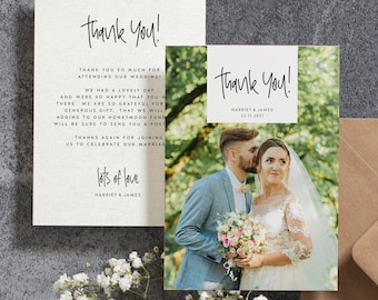 Double sided Wedding Thank You Cards With Photo, Thank You Wedding Cards, Personalised Thank You Cards, Thank You Photo Card, wedding #087