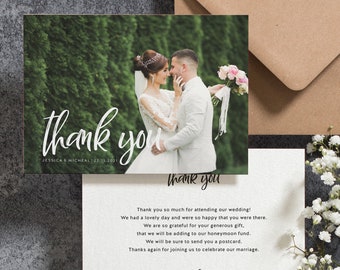 Double sided Wedding Thank You Cards With Photo, Thank You Wedding Cards, Personalised Thank You Cards, Thank You Photo Card, wedding #087