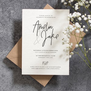 Simple  Wedding Invitation With Envelopes, Wedding Invites, Script Wedding Invite, Invitations, Personalised And Printed #107