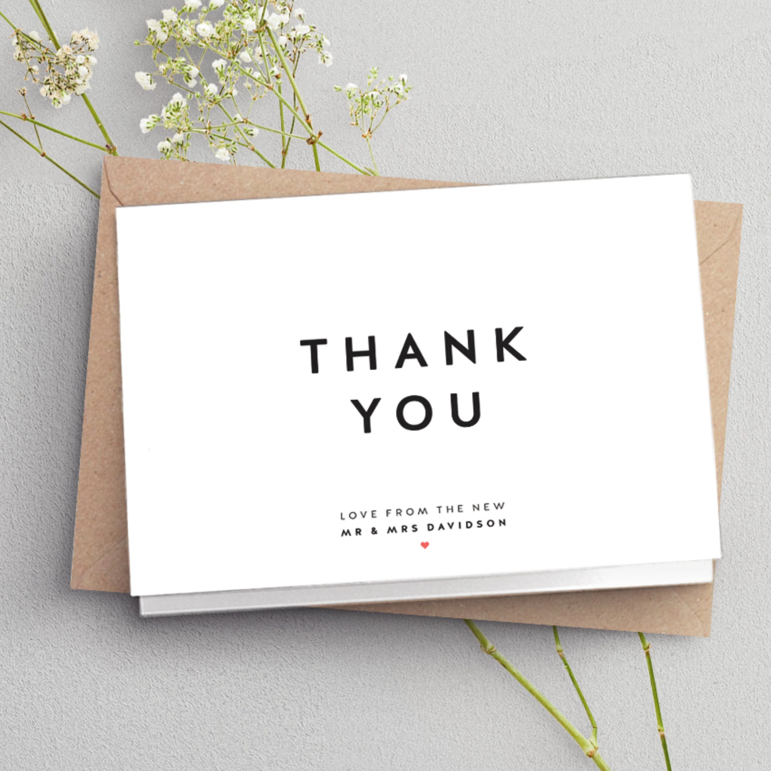 Folded Thank You Cards Wedding Thank You Card Simple Folded Etsy UK