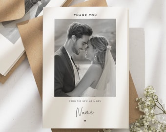 Simple Wedding Thank You Cards, Folded Wedding Card With Photo, Black And White Thank You Cards Wedding, Minimalistic Wedding Thank You Card