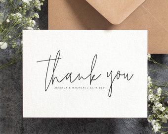 Wedding Thank You Cards, Personalised Wedding Thank You Cards, Wedding Thank You Postcards, Thank You Cards,  Simple Wedding Cards #089