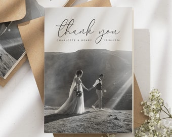 Simple Wedding Thank You Cards, Folded Wedding Card With Photo, Thank You Cards Wedding, Modern Wedding Thank You, Thank You Wedding Card