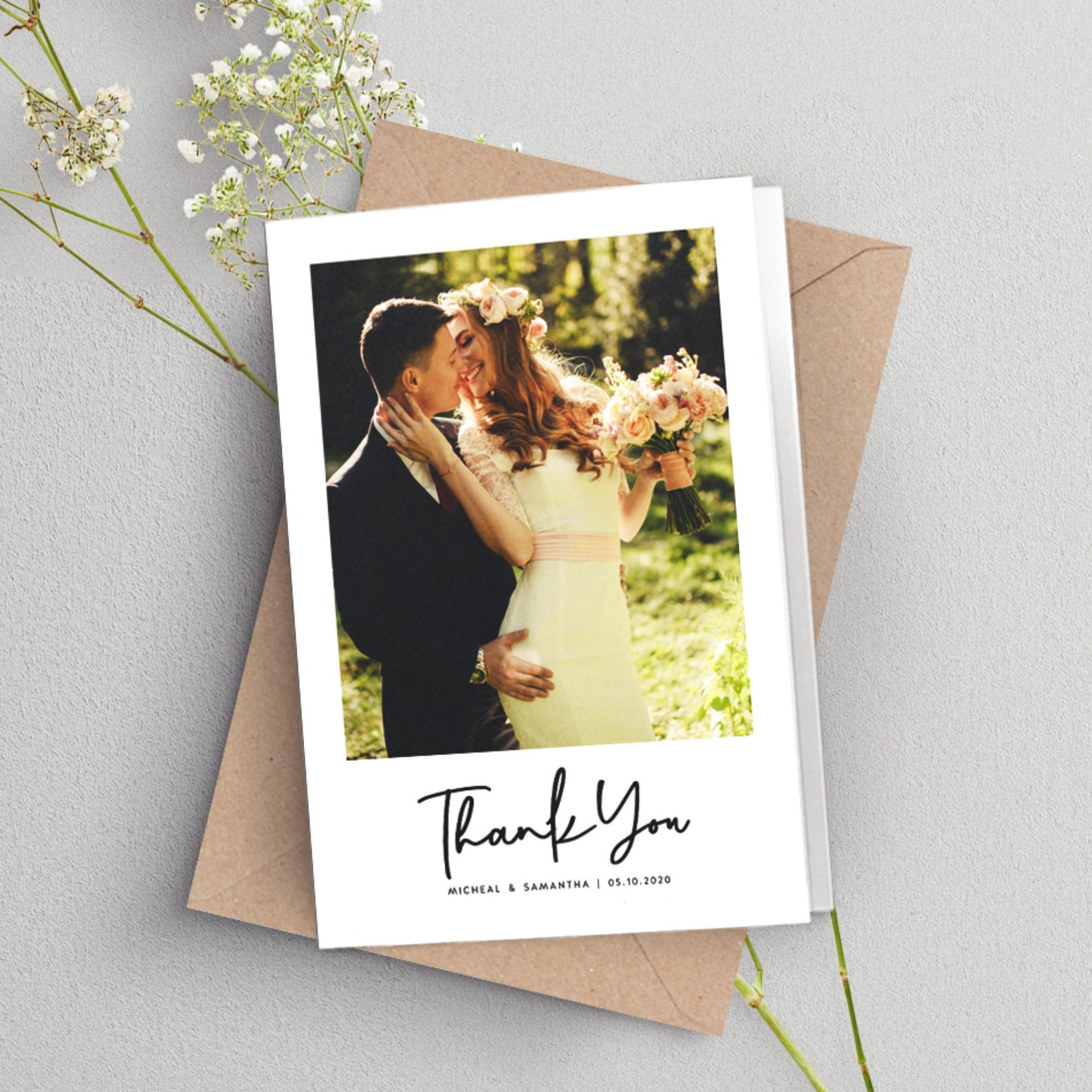 Folded Thank You Cards Wedding Thank You Card With Photo Etsy UK