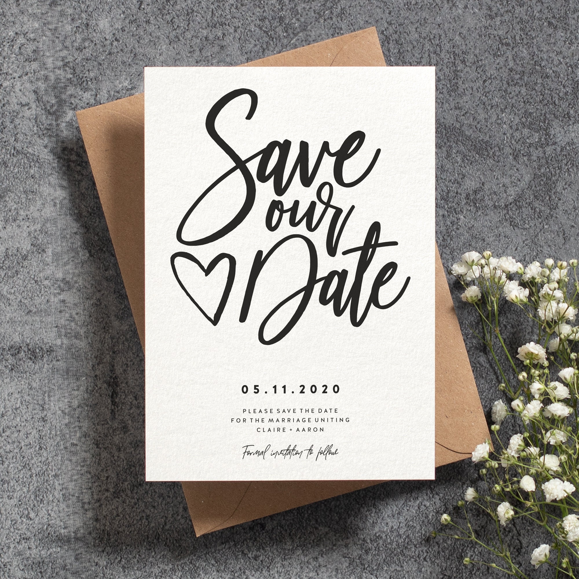 Floral Save the Date, Rustic Save the Date Cards for Weddings, Elegant Save  the Date Wedding, Your choice of Quantity and Envelope Color