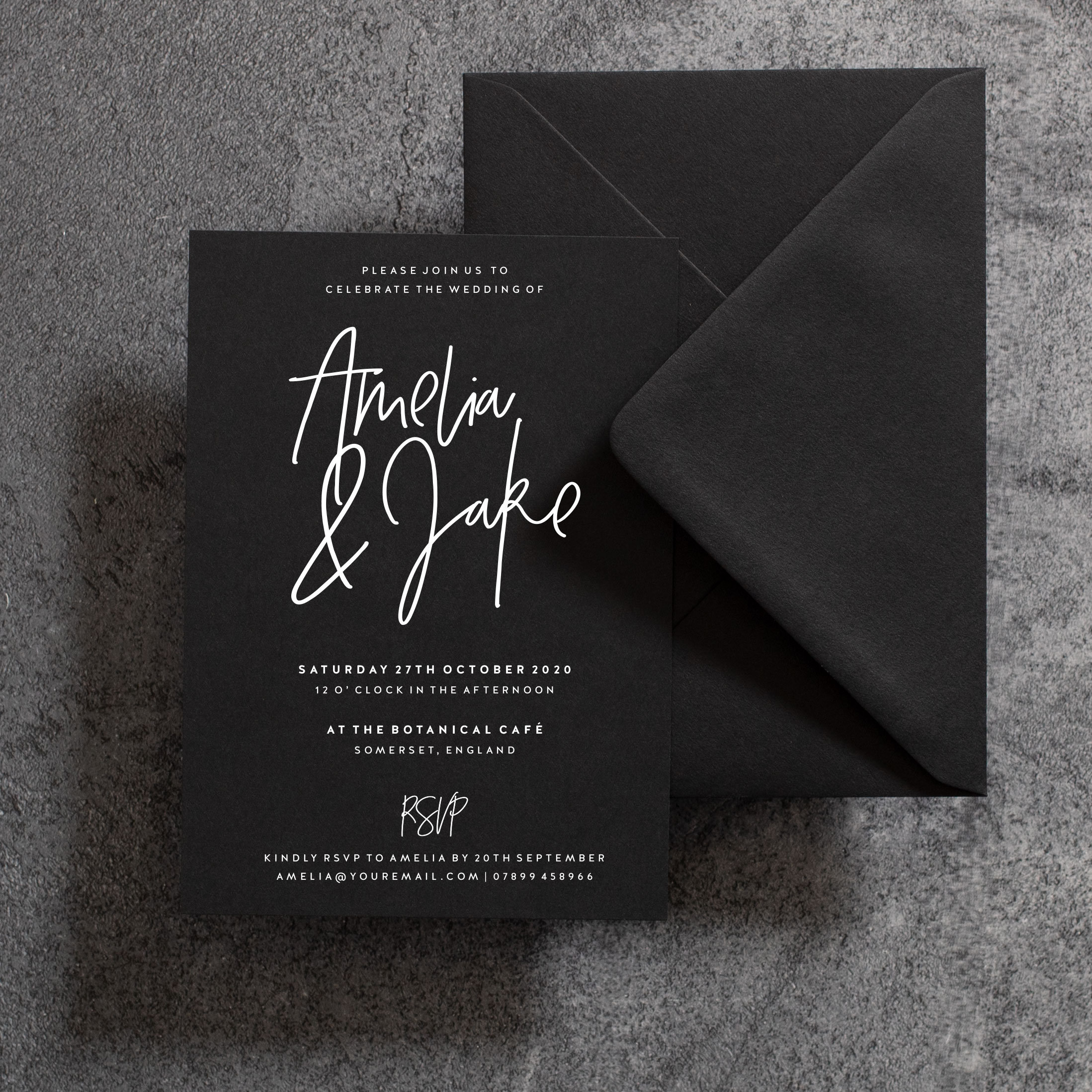 Black Wedding Invitation White Ink Wedding Invitations Etsy