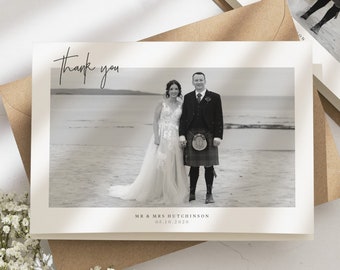 Carte de mariage pliée avec photo, cartes de remerciement de mariage noir et blanc, cartes de remerciement simples mariage, carte de remerciement mariage minimaliste