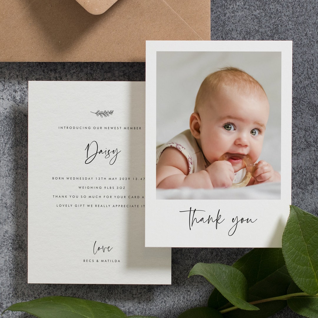 Christening Thank You Cards, Personalised Baby Thank You Cards With