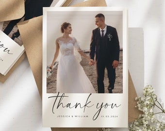 Thank You Cards Wedding, Black And White Wedding Thank You Cards, Wedding Thank You, Thank You Wedding Card, Folded Wedding Card With Photo