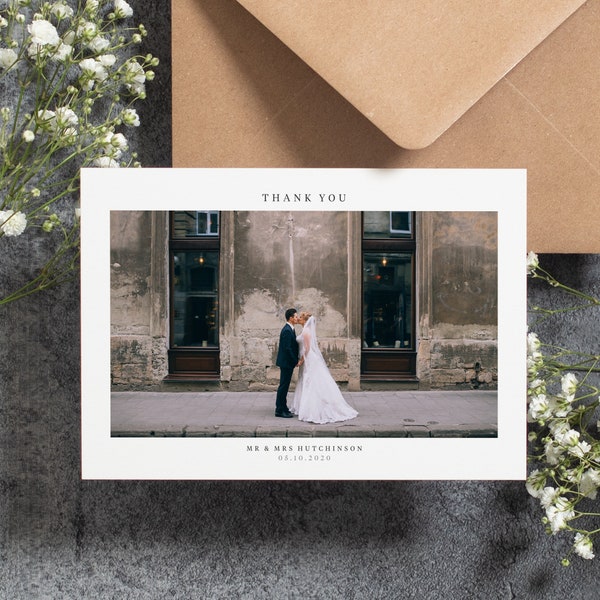 Wedding Thank You Card With Photo, Thank You Wedding Cards, Thank You Card Wedding, Personalised Thank You Cards, Thank You Photo Card #087