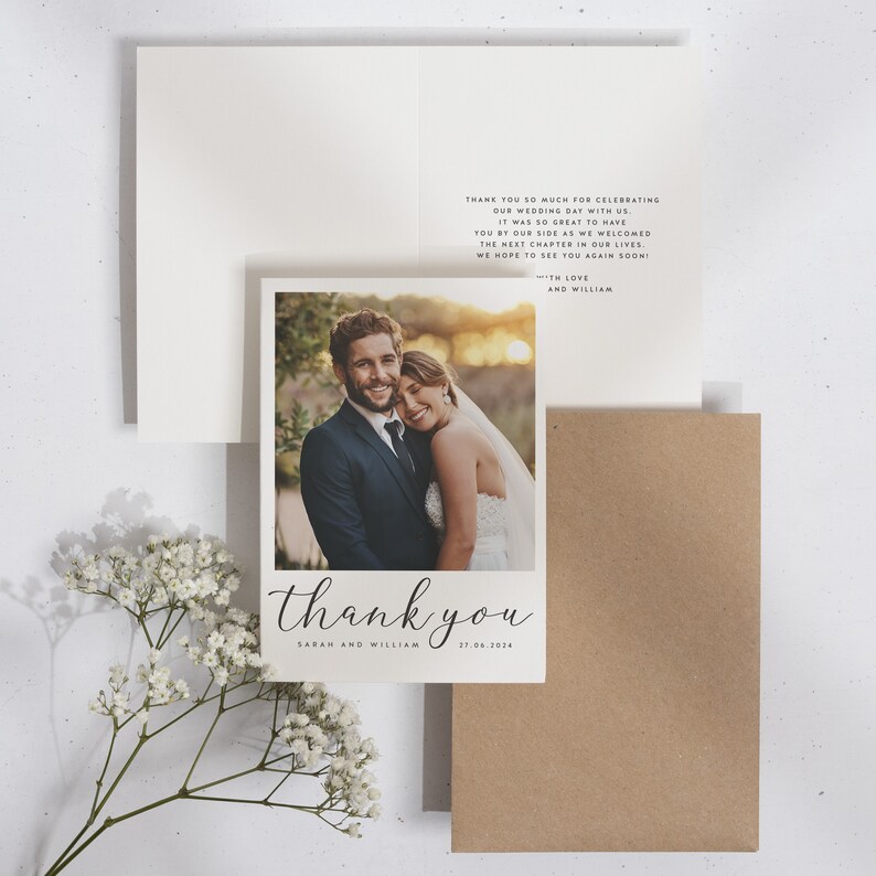 Photo Wedding Thank You Cards, Folded Wedding Card With Photo, Thank You Cards Wedding, Wedding Thank You, Thank You Wedding Card image 2