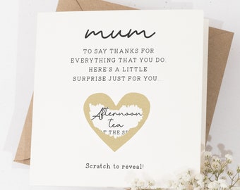 Afternoon Tea Scratch Surprise Gift Card, Surprise Gift Card For Mum, Personalised Scratch Card For Mum, Surprise For Mother, Mummy, Mom