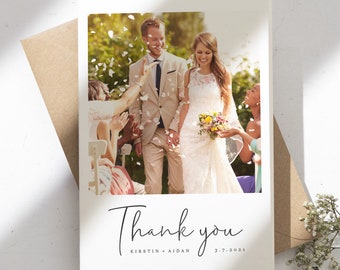 Wedding Thank You Card With Photo, Folded Thank You Card, Personalised Wedding Thank You Card, Photo Thankyou Card For Guests