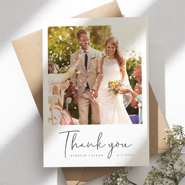 Wedding Thank You Card With Photo, Folded Thank You Card, Personalised Wedding Thank You Card, Photo Thankyou Card For Guests