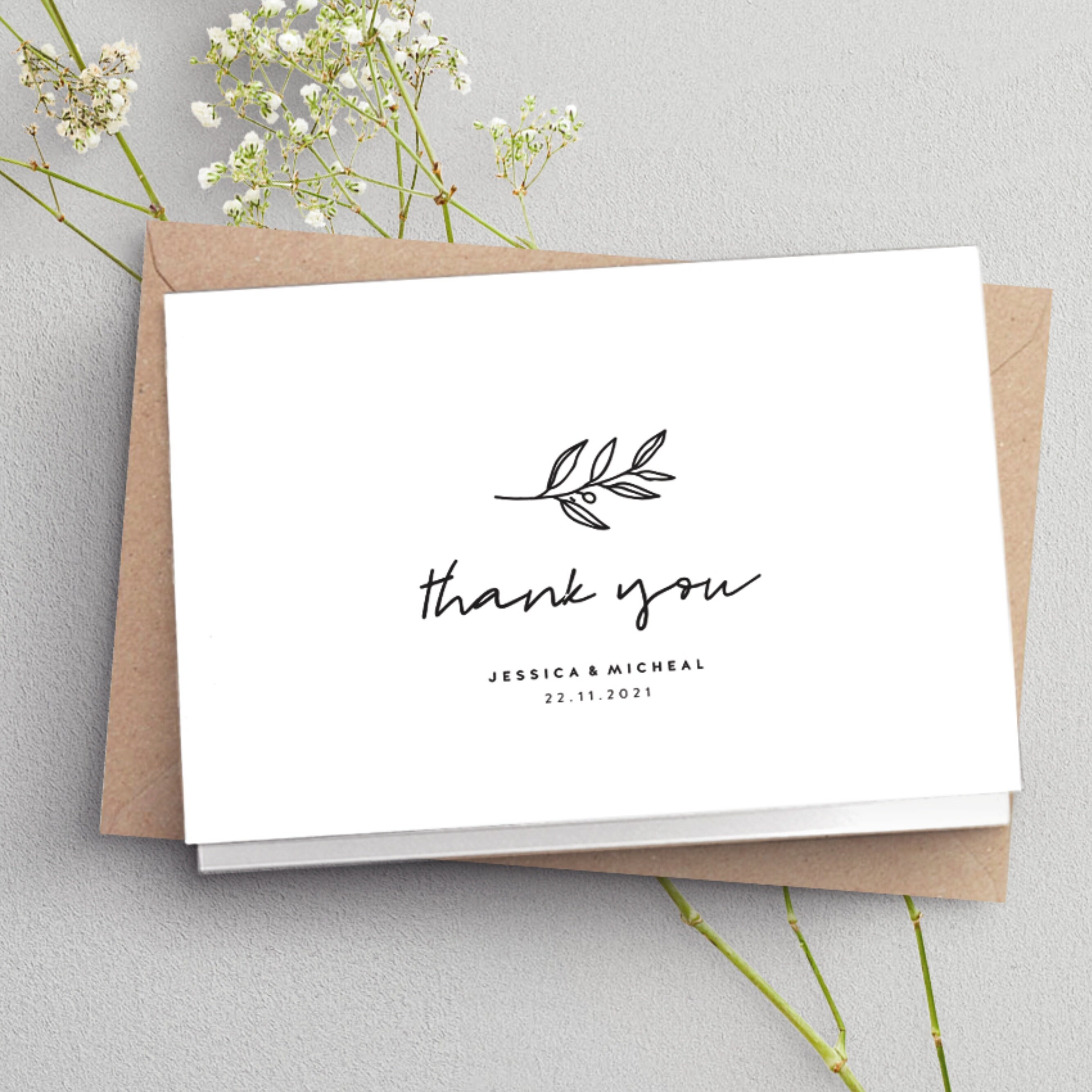 Folded Thank You Cards Wedding Thank You Card Simple Folded Etsy UK