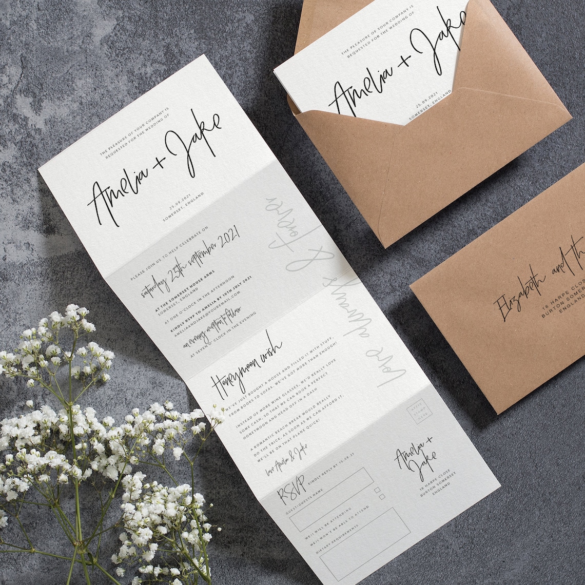 Calligraphy Wedding Invitation 3 Fold Wedding Invitation Tri | Etsy