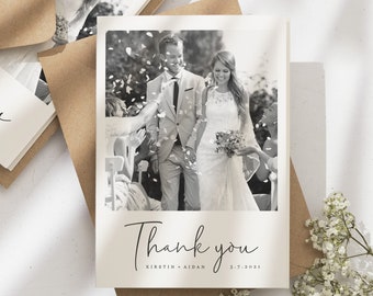 Carte de remerciement de mariage avec photo, carte de remerciement pliée, carte de remerciement de mariage personnalisée, carte de remerciement photo pour invités