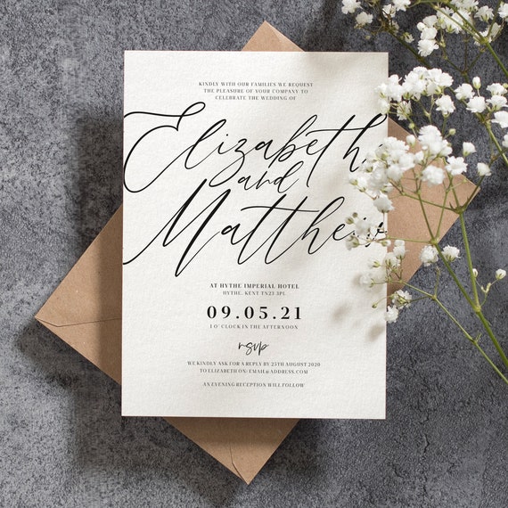 Calligraphy Wedding Invitation Wedding Invite Simple Wedding