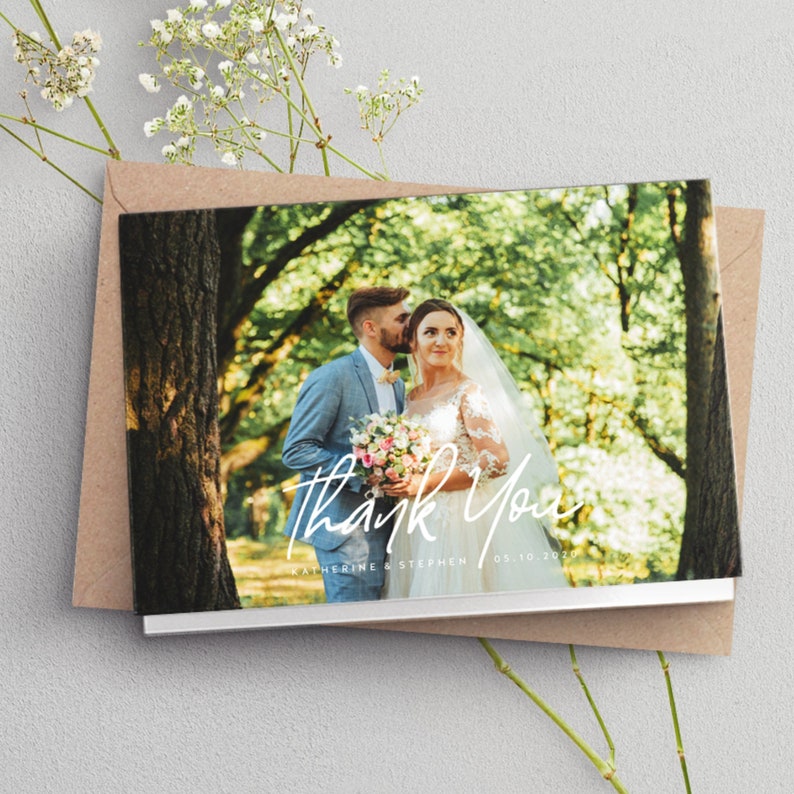 Folded Thank You Cards Wedding Thank You Card With Photo Etsy UK