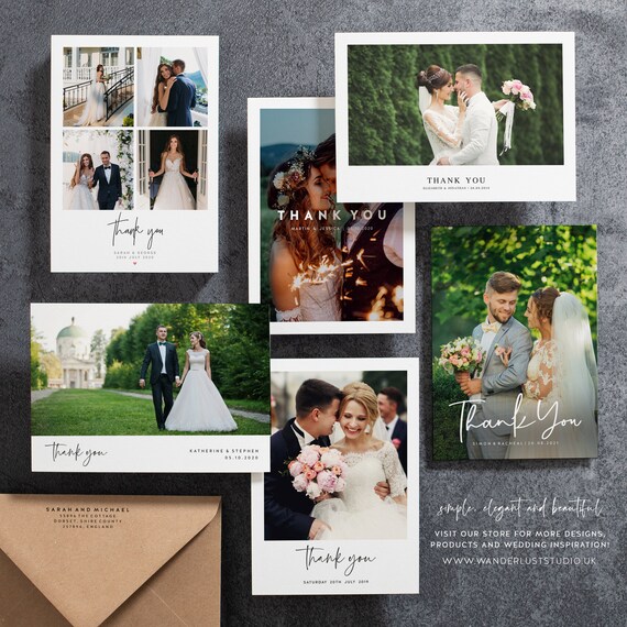 Modern Photo WEDDING Thank You Cards Postcards Personalised With Envelopes 