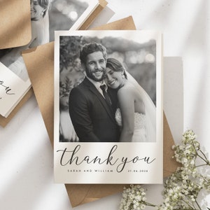 Photo Wedding Thank You Cards, Folded Wedding Card With Photo, Thank You Cards Wedding, Wedding Thank You, Thank You Wedding Card image 3