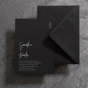 Simple Wedding Invite With Black Card, White Foil Invitation, Modern, Luxury Wedding Invitation, Includes Envelopes, Custom Wedding Invite