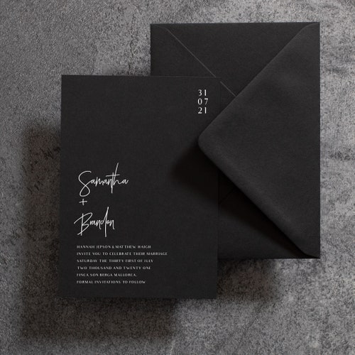 Simple Wedding Invite With Black Card White Foil Invitation Etsy
