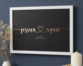 Foil Heart Names Print, Personalised Wedding Print, Engagement Gift, Anniversary Gifts, Couples Print in Copper, Gold & Silver Foil