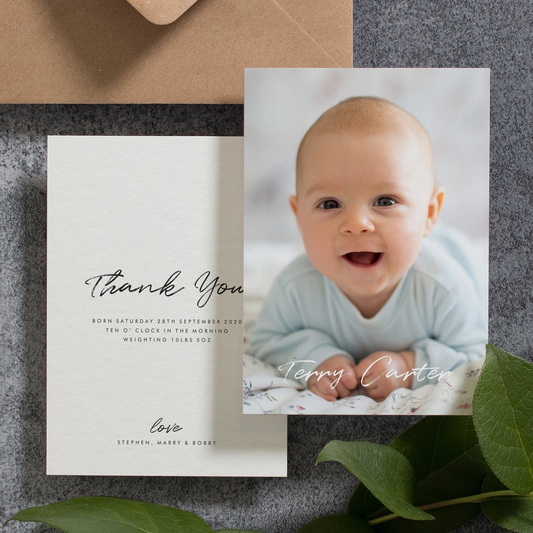 Baby Thank You Cards With Envelopes Fully Personalised With Etsy UK