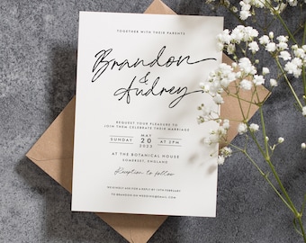 Wedding Invitation With Modern Script Design, Simple Elegant Calligraphy Wedding Invitation Set, Wedding Invitation With Modern Style #36