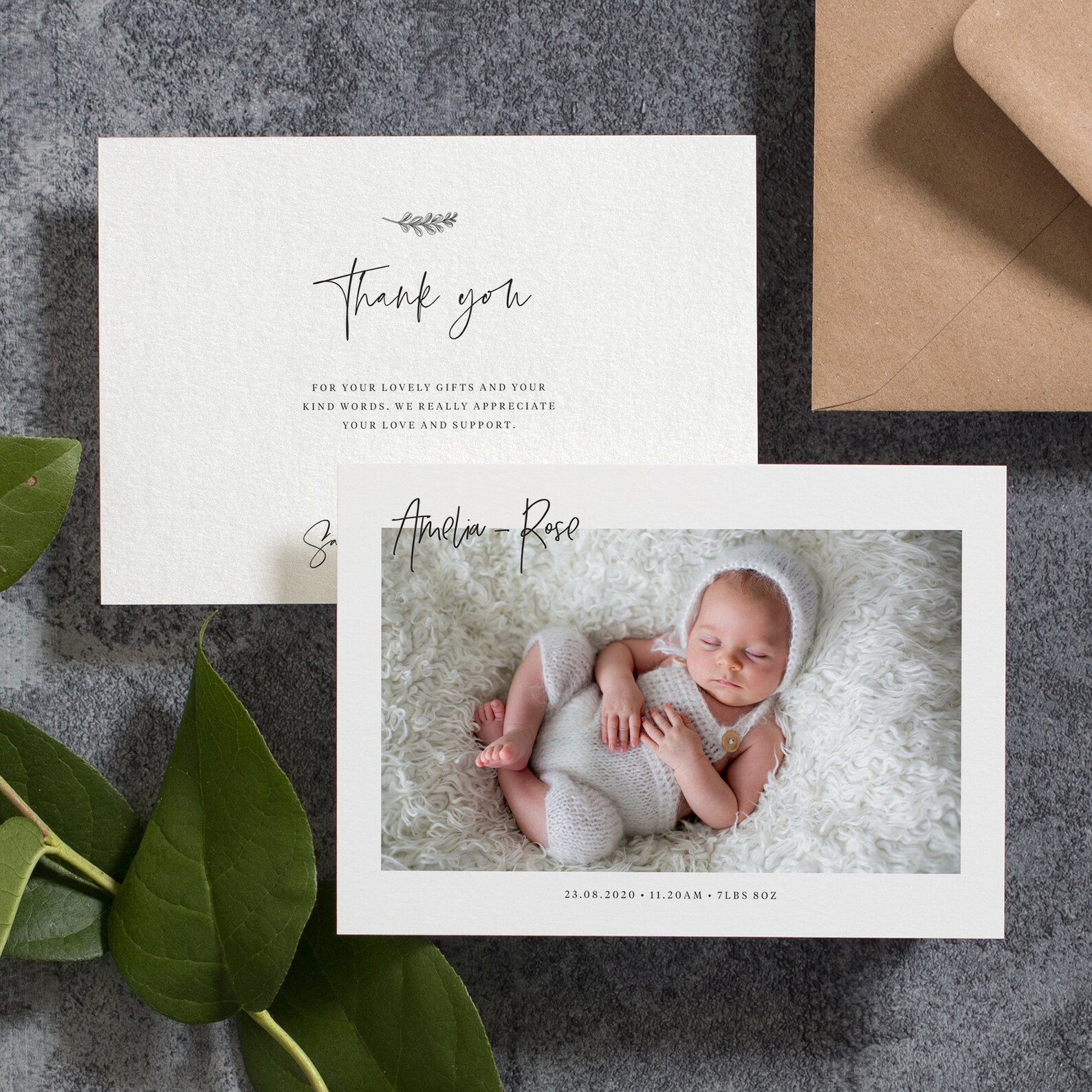 New Baby Thank You Cards With Envelopes Fully Personalised Etsy