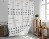 White print boho shower curtain, Gray leaves and beige leaves minimalist bohemian shower curtain, 6 dimensions