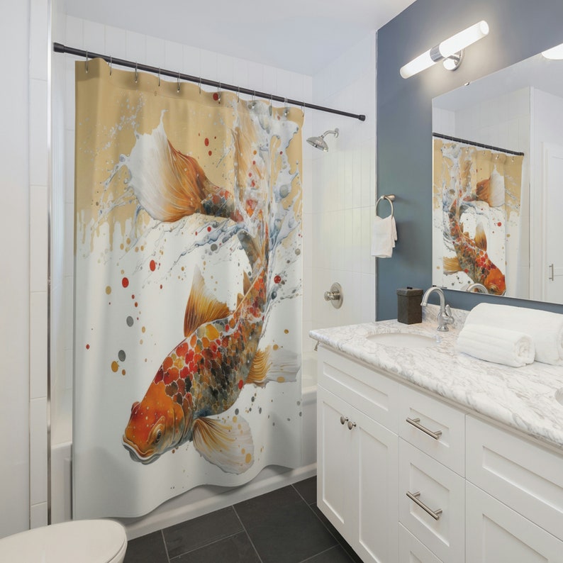 Boho Shower Curtain Koi Fish Shower Curtain Japanese Prints Etsy