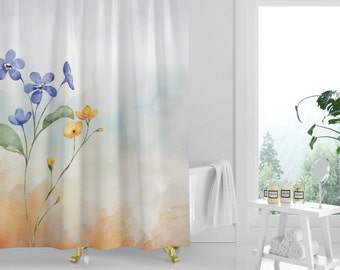 Boho Flowers Shower Curtain Boho Watercolor flowers Bathroom Decor, 74" Long shower curtain, Shower curtains